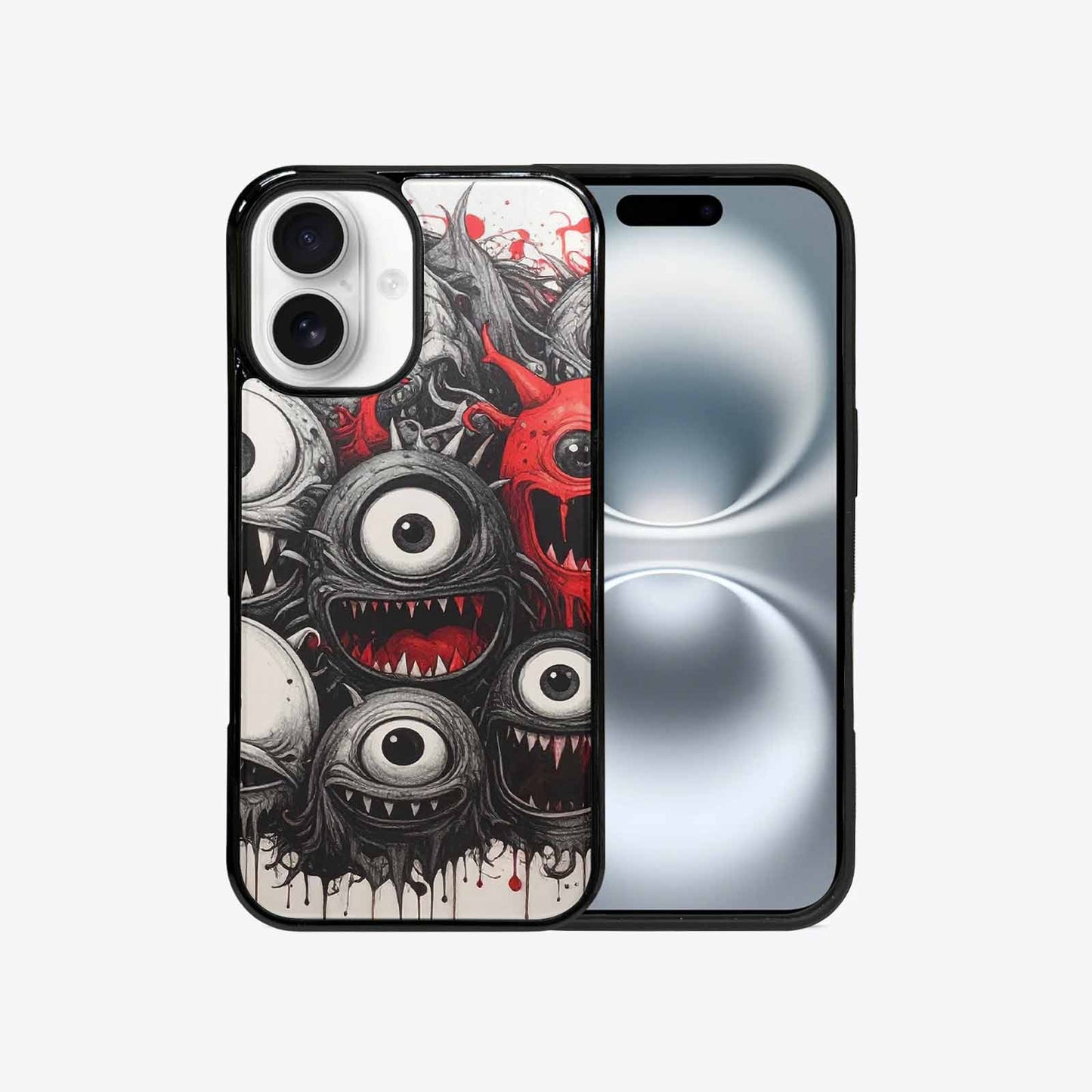 iPhone 16 Case — Multi Eye Monster Black Red Ink, Original Design Phone Case