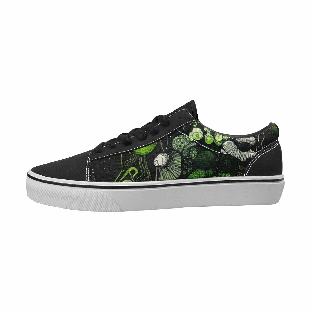MEN'S Sea Creatures Black & Green Ink Canvas Custom Design Kaleidoscope All Over Print Shoes