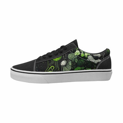 MEN'S Sea Creatures Black & Green Ink Canvas Custom Design Kaleidoscope All Over Print Shoes