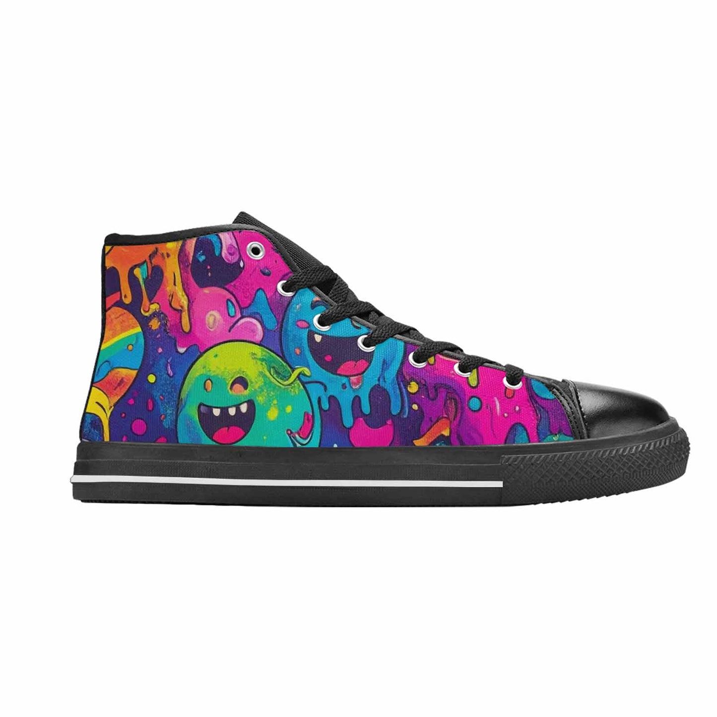 MEN'S Yellow Smiley Face High Top Canvas Grunge Custom Shoes