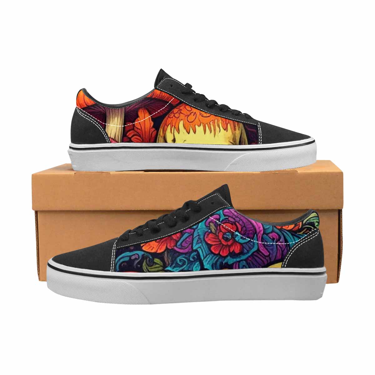 MEN'S Mushrooms And Skulls Canvas Lace-Up Dark Academia Custom Shoes