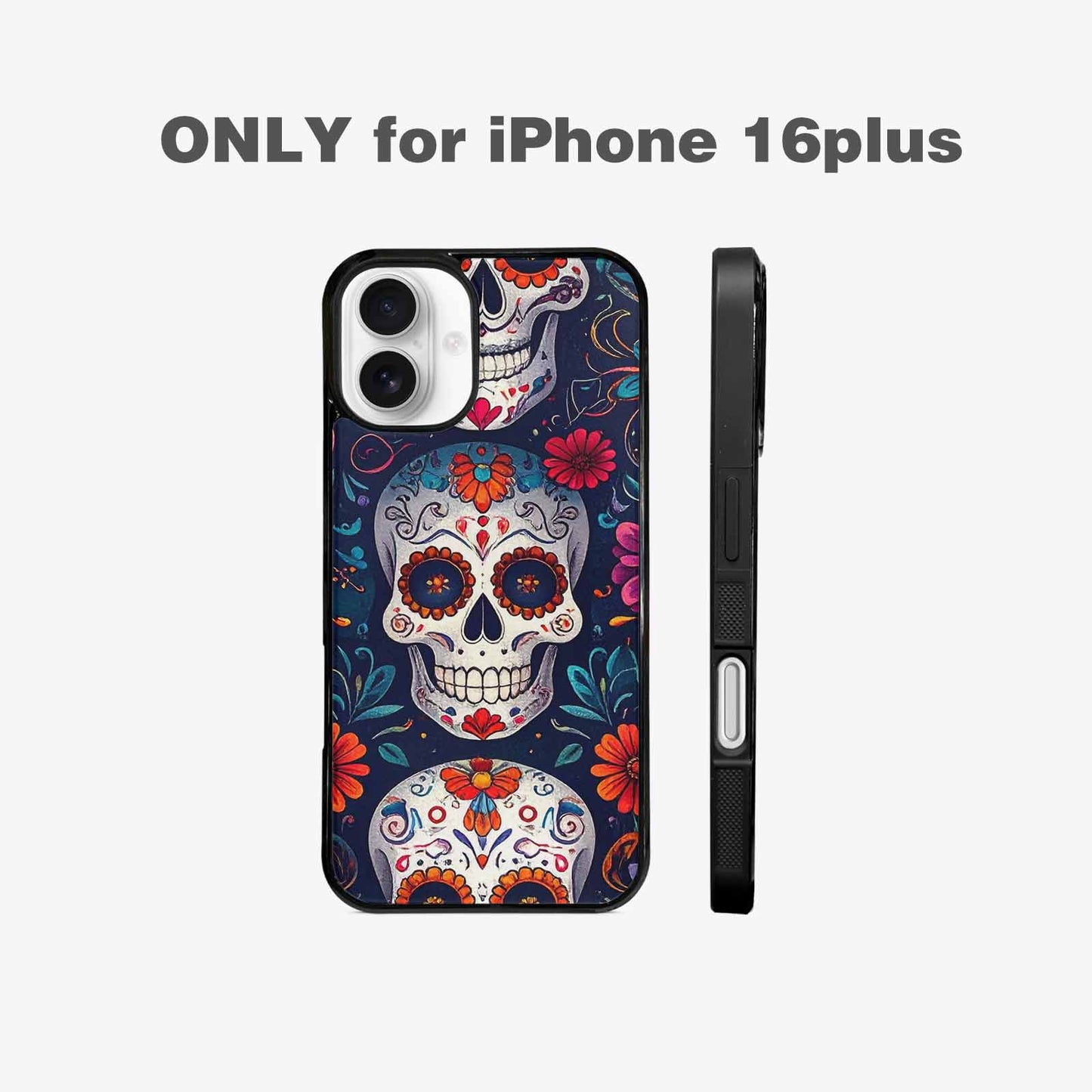iPhone 16 Plus Case — Day Dead Sugar Skull Art 100s, Custom Phone Case