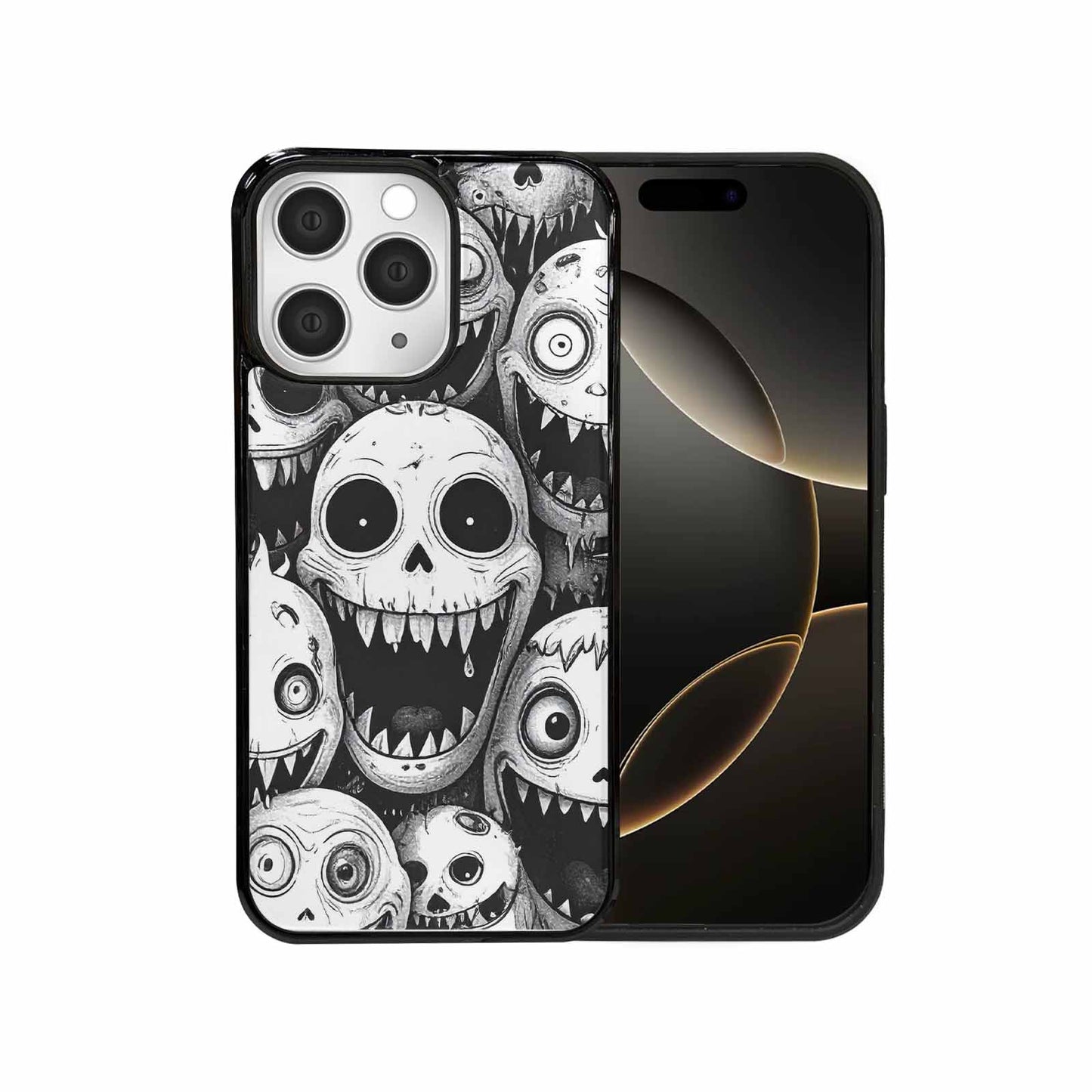 iPhone 15 Pro Max Case — Black And White Monster Face Collage, Custom Phone Case