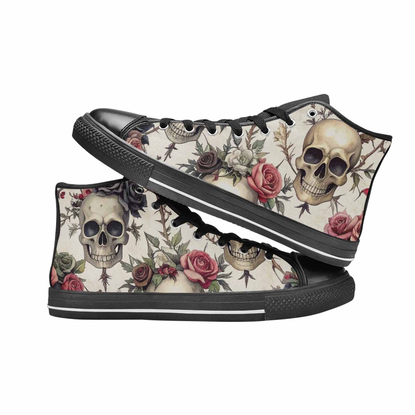 MEN'S Skulls - Roses High Top Canvas Wallpaper Art Custom Shoes