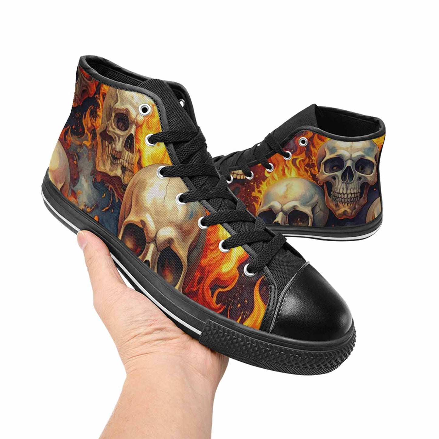 WOMEN'S Skulls - Flaming High Top Canvas Dark Academia Sneakers