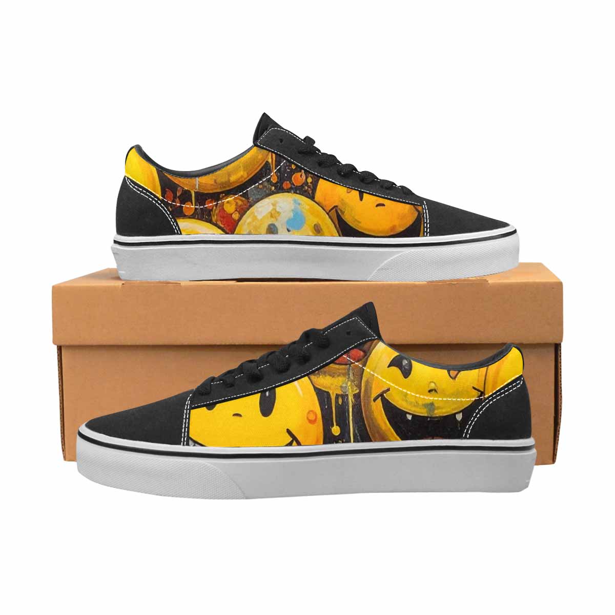 WOMEN'S Melting Moon Smiley — Lace-Up Canvas Aesthetic Custom Shoes