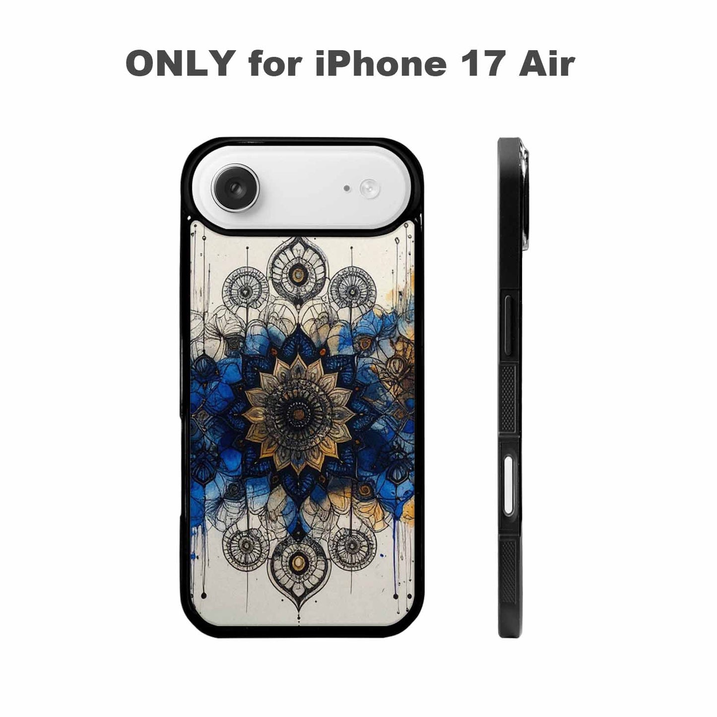iPhone 17 Air Case — Black Blue Ink Mandala Medallion Original, Custom Art Phone Cover