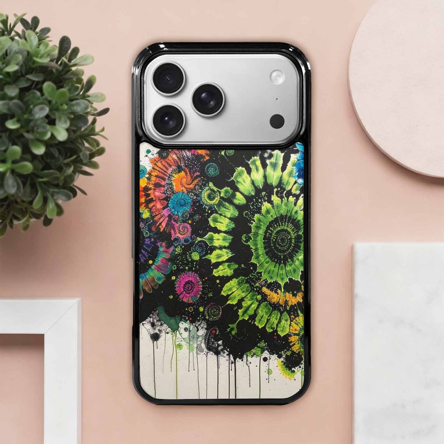 iPhone 17 Pro Max Case — Black &amp; Green Ink Tie Dye, Custom Printed Phone Case