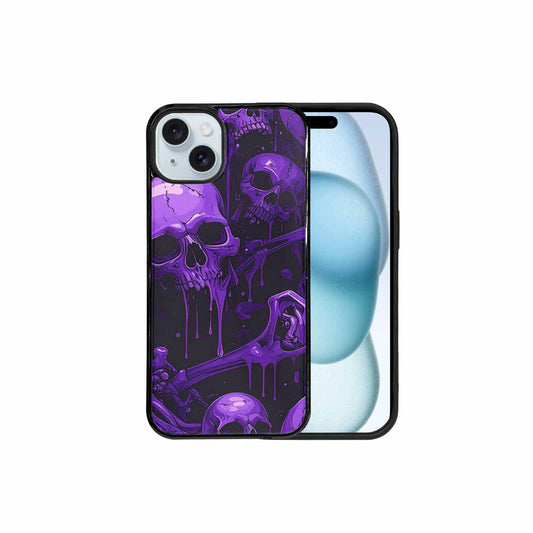 iPhone 15 Plus Case — Monochrome Purple Skeletons Neon Drip Melting, Original Design Phone Case