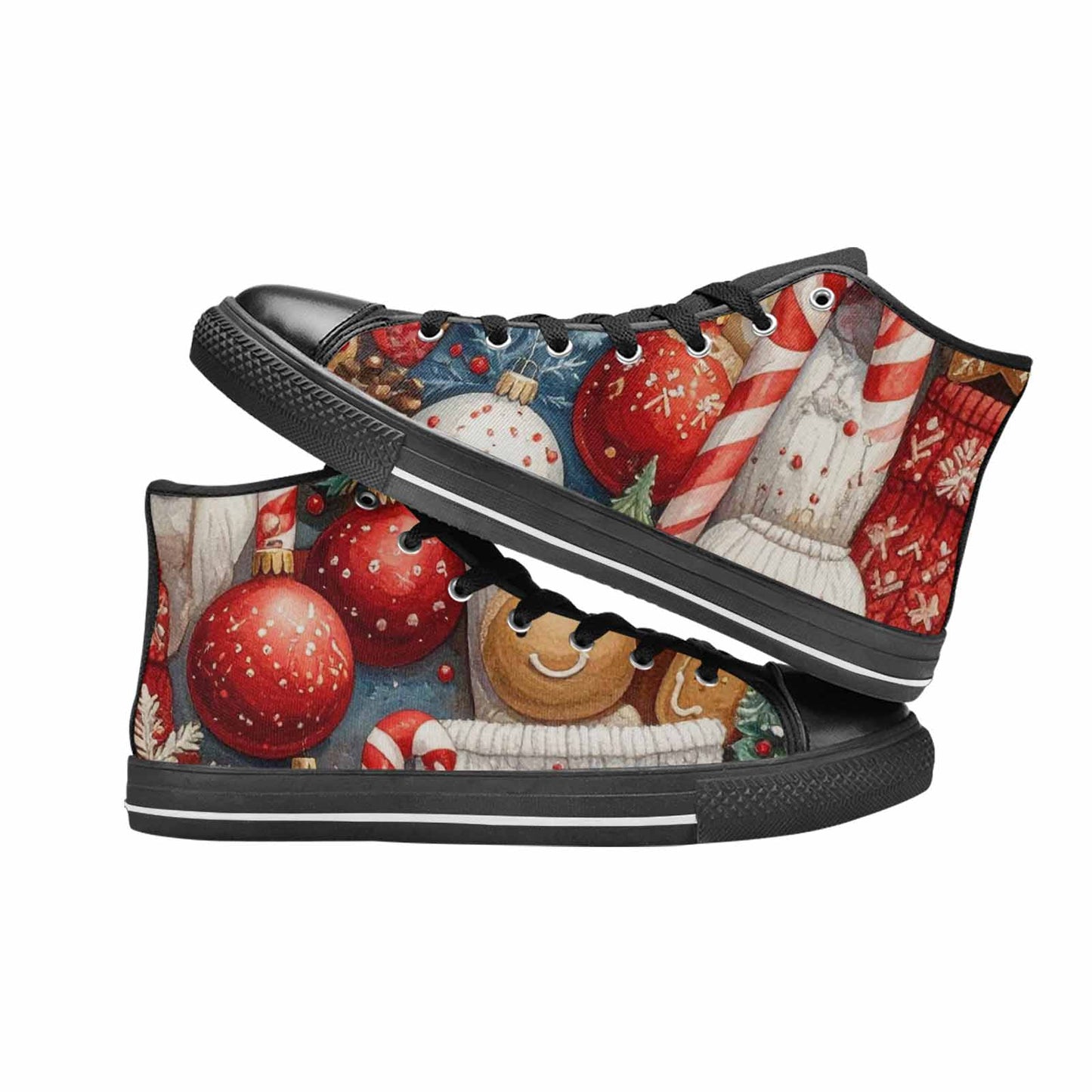 MEN'S Christmas Holly Snowflake High Top Canvas Vivid Sneakers