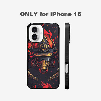 iPhone 16 Case — Firefighter Pattern Flames Axes Helmets Seamless, Custom Phone Case