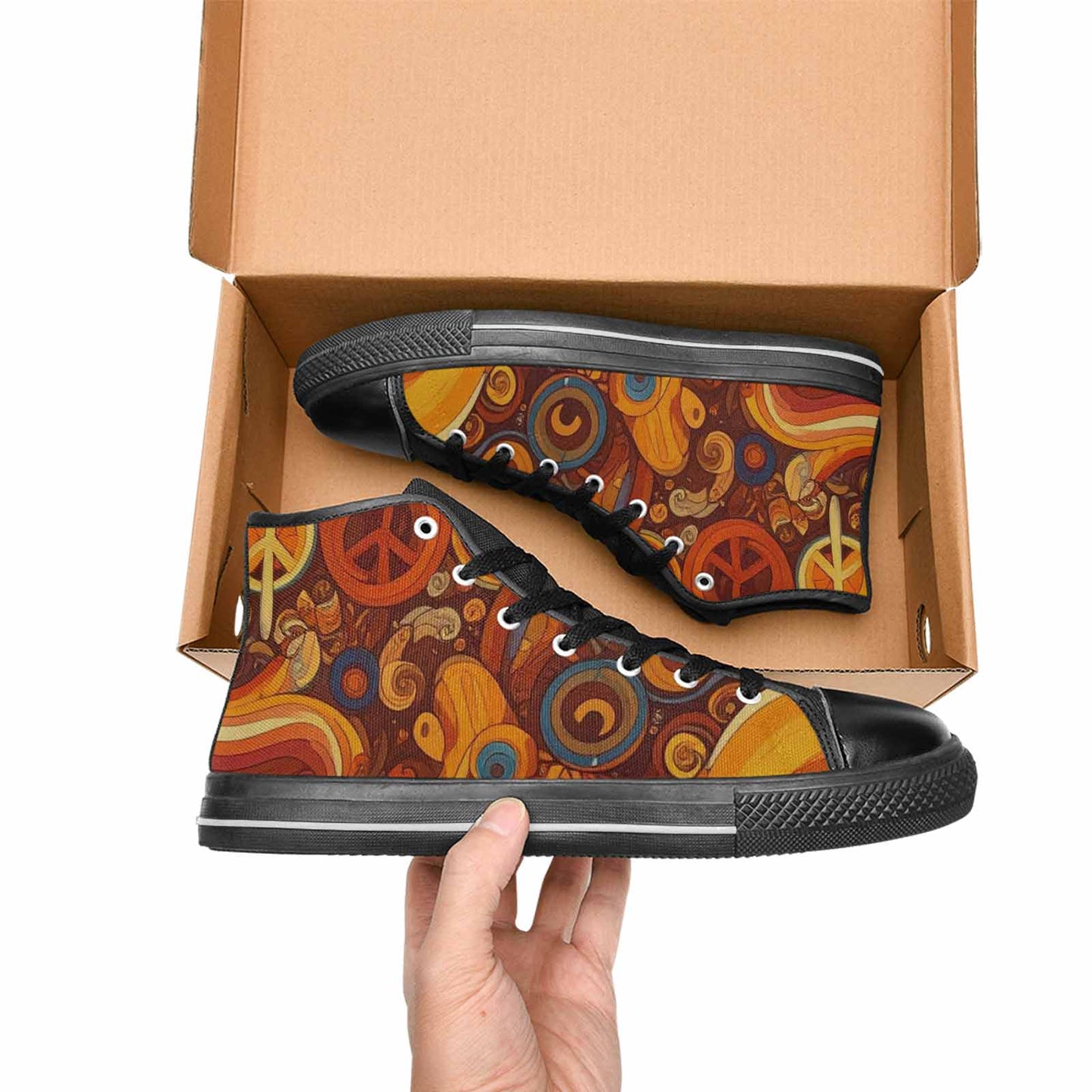 WOMEN'S Groovy 70S Peace High Top Canvas Vivid Custom Shoes