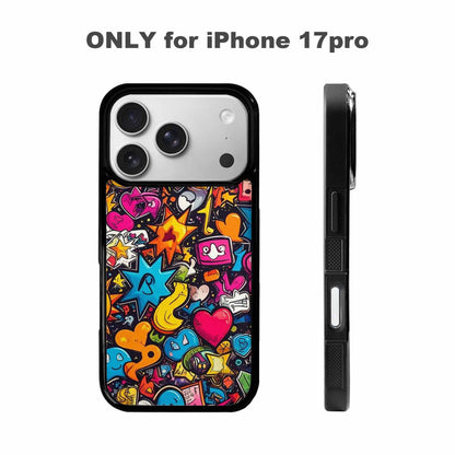 iPhone 17 Pro Case — Bold Sticker Collage Icon Pattern Original, Personalized Phone Case