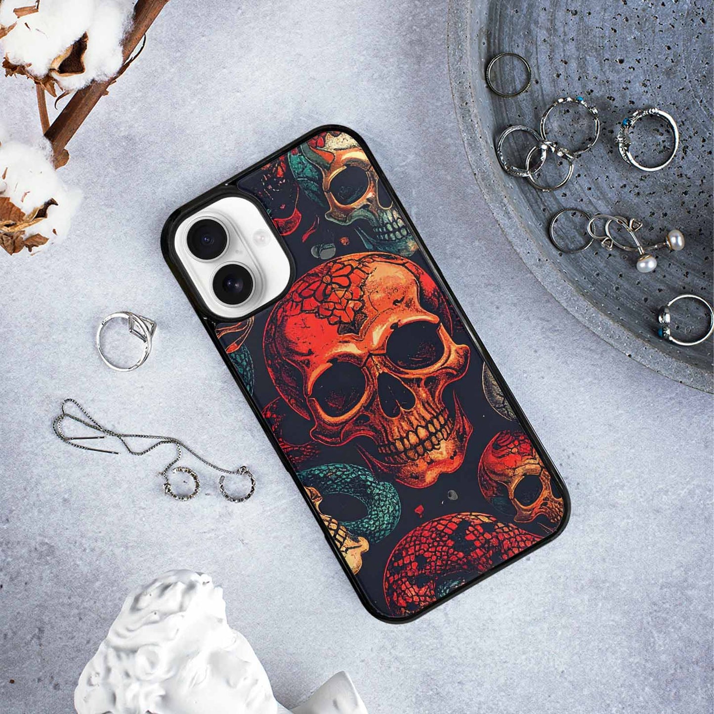 iPhone 16 Plus Case — Snake Skulls Print Custom, Custom Art Phone Cover