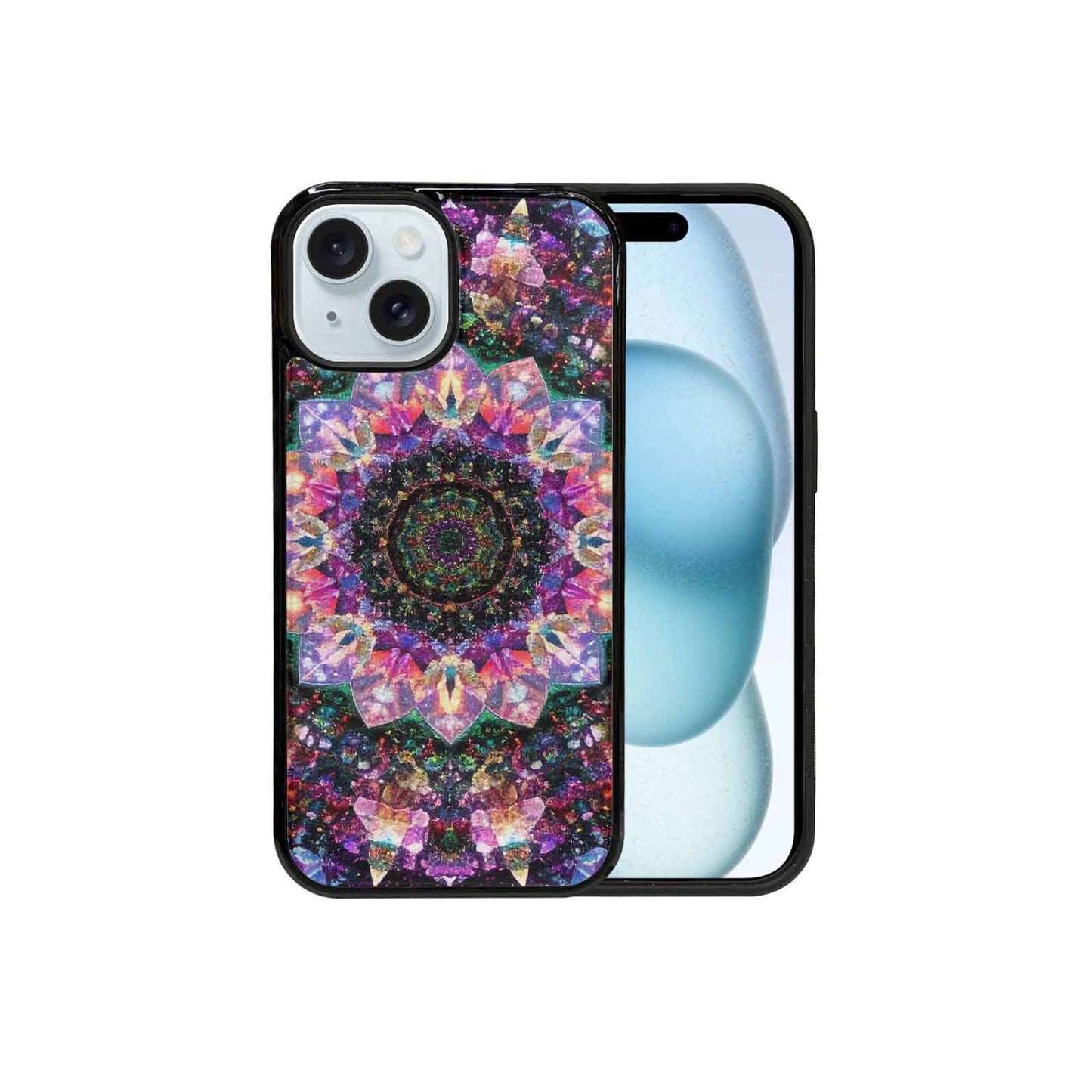 iPhone 15 Case — Crystal Mandala Art Seamless Pattern Vibrant, Custom Phone Case