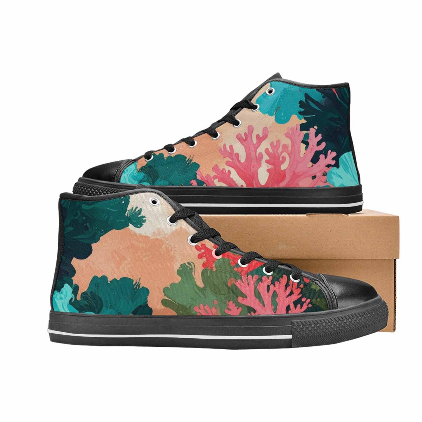 MEN'S Camo Coral Turquoise High Top Canvas Neon Fantasy Custom Sneakers