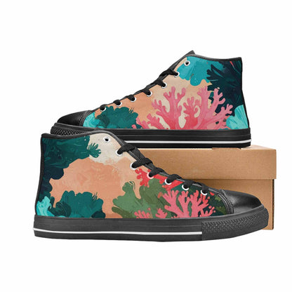 MEN'S Camo Coral Turquoise High Top Canvas Neon Fantasy Custom Sneakers