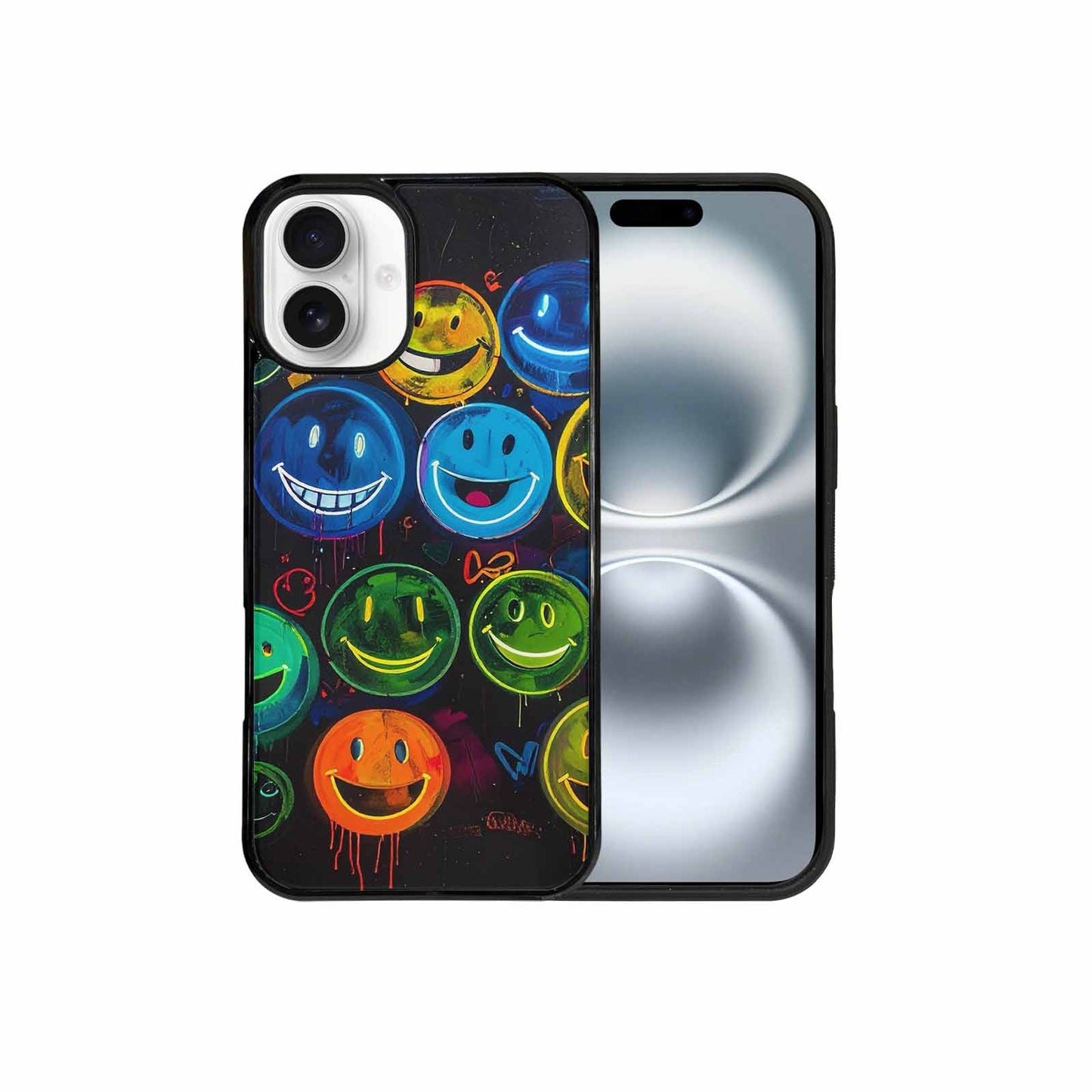 iPhone 16 Plus Case — Smiley Faces Glow Smiley Faces Pattern, Custom Designed Case Cover