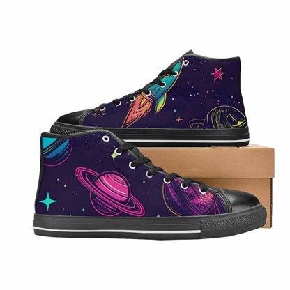 MEN'S Space Galaxy Astronaut High Top Canvas Neon Fantasy Custom Sneakers
