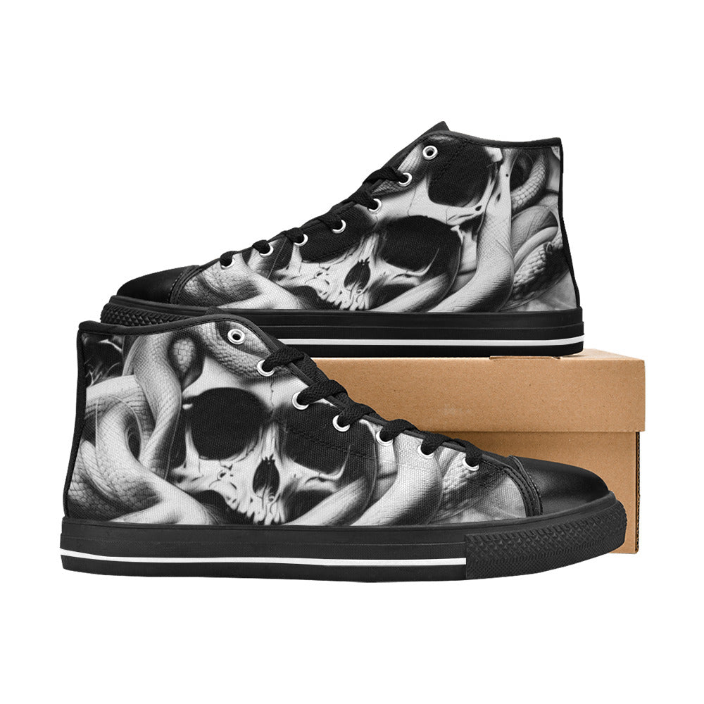 WOMEN'S Cc Snake Skull Art High Top Canvas Grunge Custom Sneakers