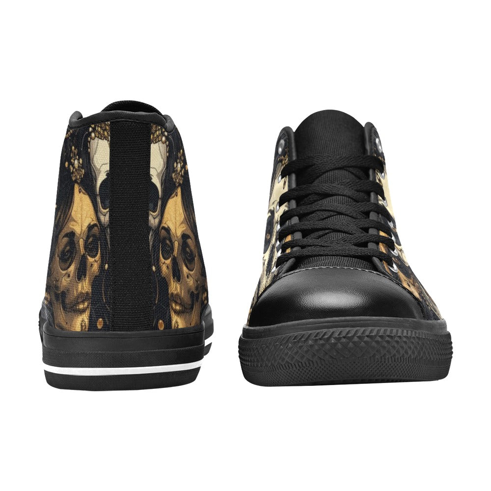 WOMEN'S Dark Glamour Skull Jewels High Top Canvas Grunge Custom Shoes