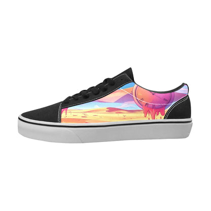 WOMEN'S Surrealist Dreamscape Pattern, Melting Low Top Skateboarding Grunge Custom Shoes