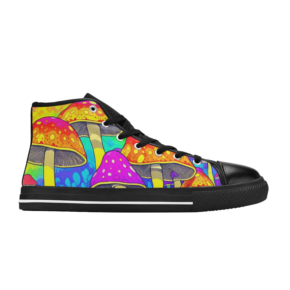 WOMEN'S Colorful Mushrooms Art Vibes High Top Canvas Grunge Sneakers