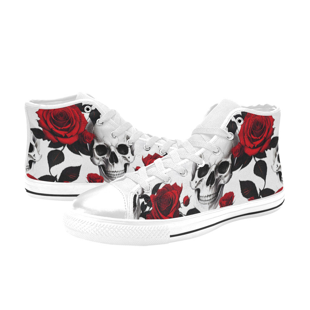 WOMEN'S Skulls Roses Deluxe 3 High Top Canvas Neon Fantasy Shoes