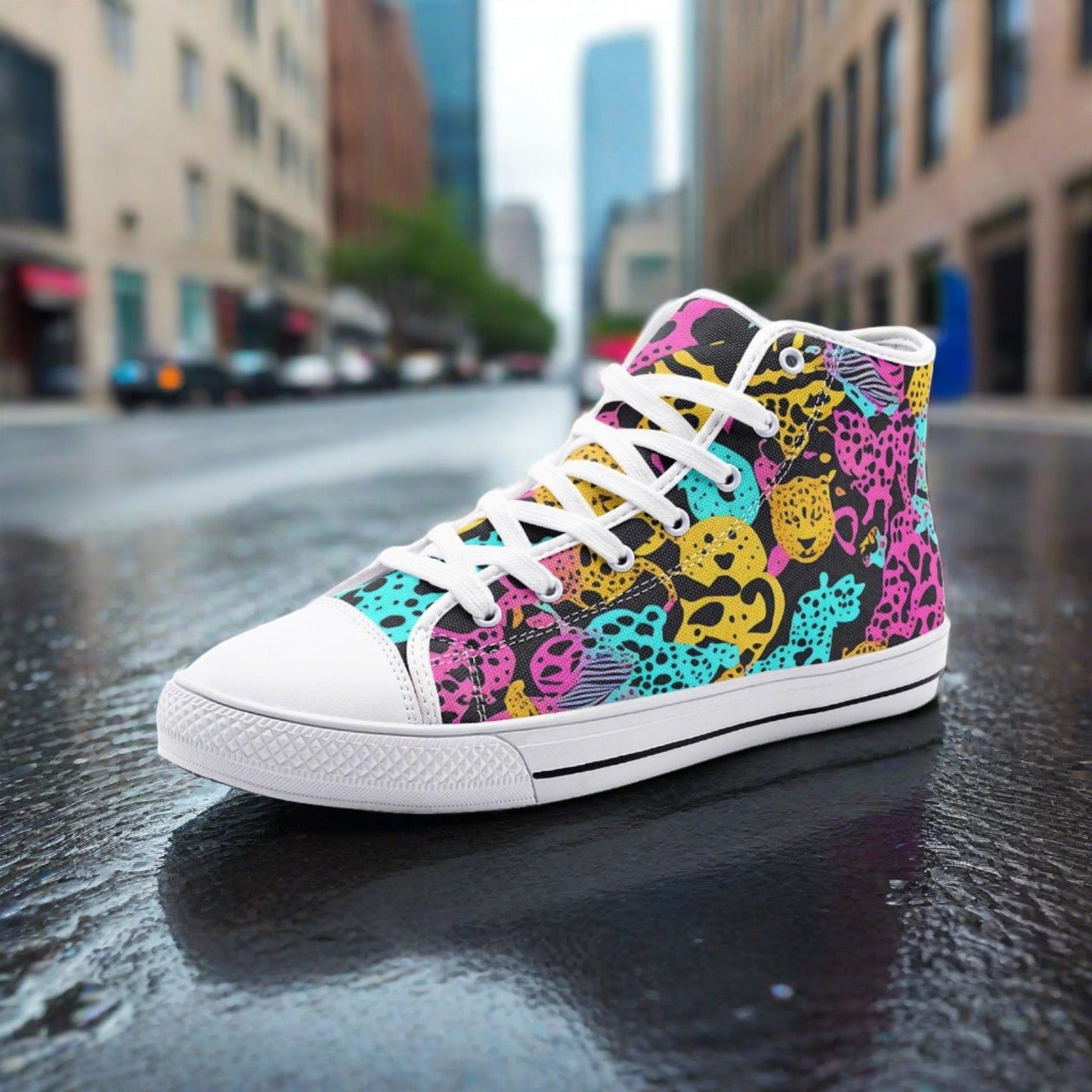 Holographic Silver Blue Vivid Bold Art - Freaky Shoes | Custom Art Sneakers
