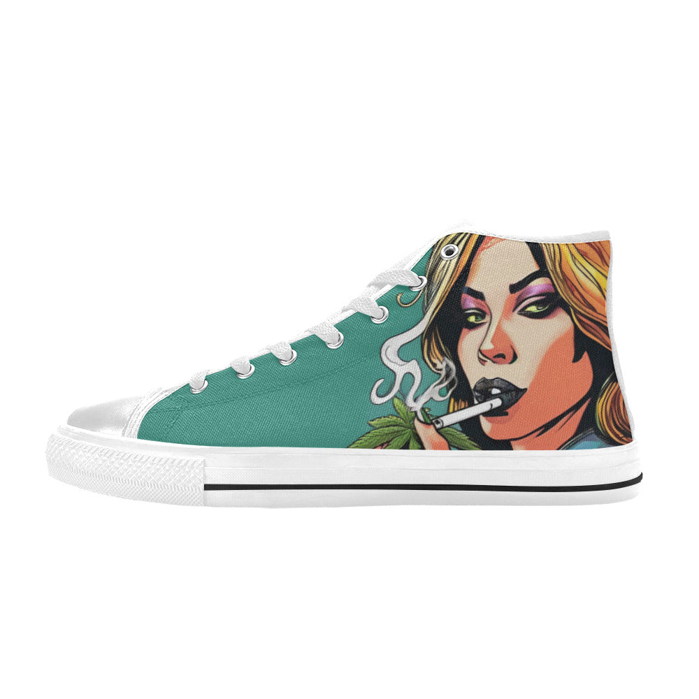 MEN'S Comic Book Art Woman High Top Canvas Wallpaper Art Shoes