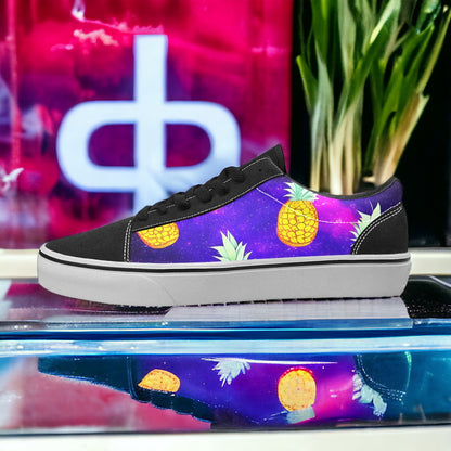 Women's Galaxy Pineapples hand-made low-top canvas shoes — unique wearable art by Freaky Shoes