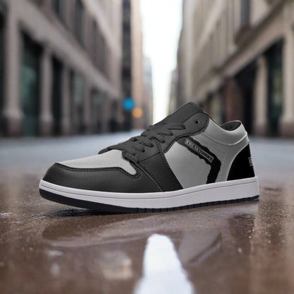 Freaky Shoes® Black & Grey Unisex Low Top Leather Sneakers - Freaky Shoes®