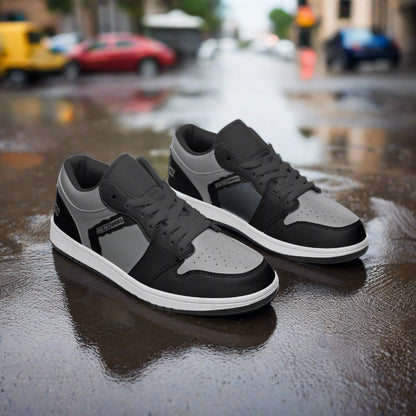 Freaky Shoes® Black & Grey Unisex Low Top Leather Sneakers - Freaky Shoes®