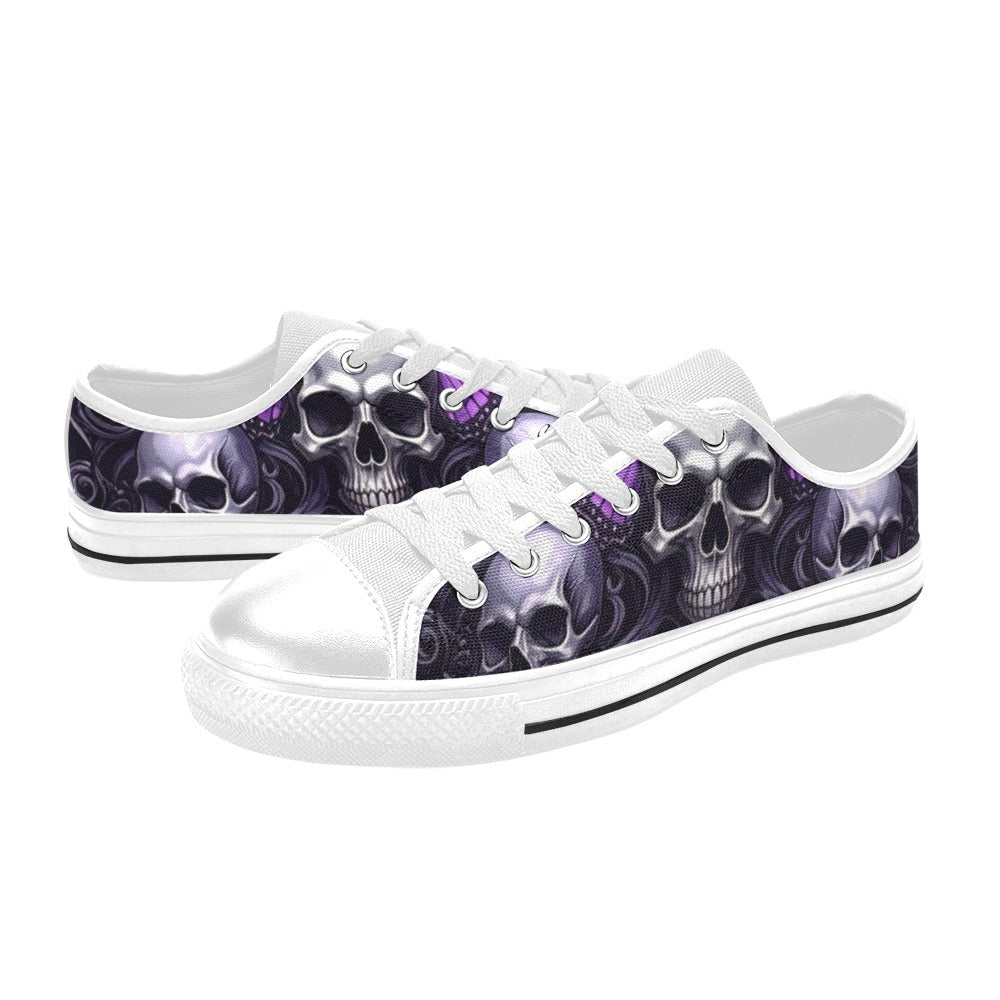 WOMEN'S Skull Butterfly Purple Iridescent Low Top Canvas Dreamcore Custom Shoes