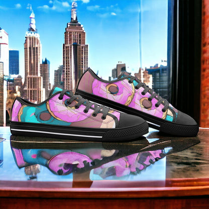 Donut Art low-top canvas shoes — one-of-a-kind custom printed art, Freaky Shoes