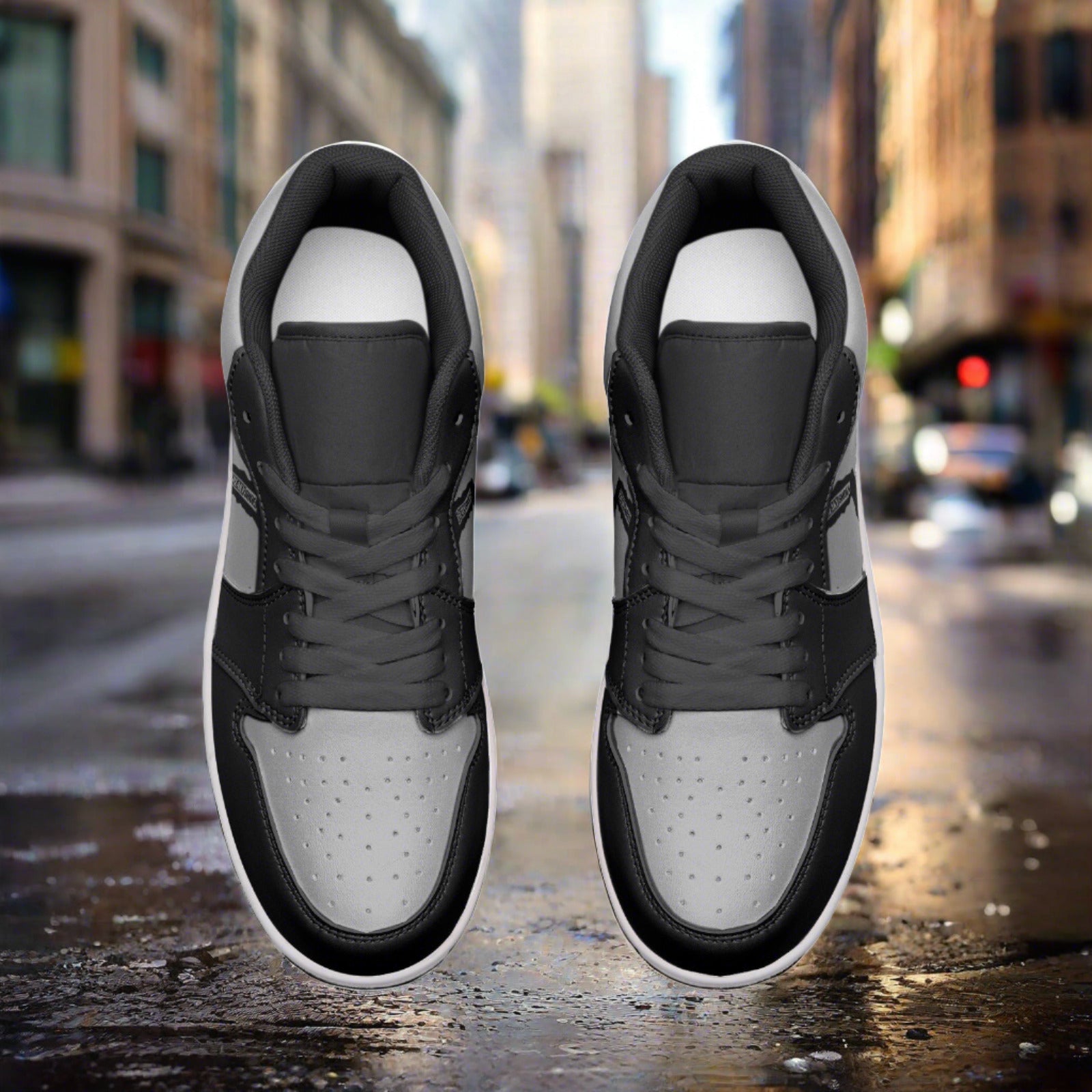 Freaky Shoes® Black & Grey Unisex Low Top Leather Sneakers - Freaky Shoes®