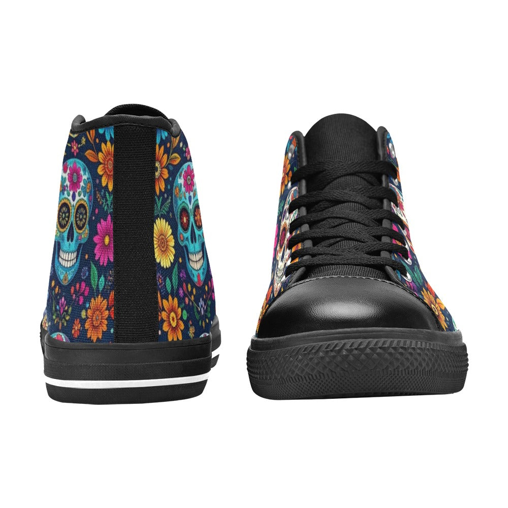 WOMEN'S Rainbow Sugar Skull Weave High Top Canvas Cottagecore Custom Sneakers