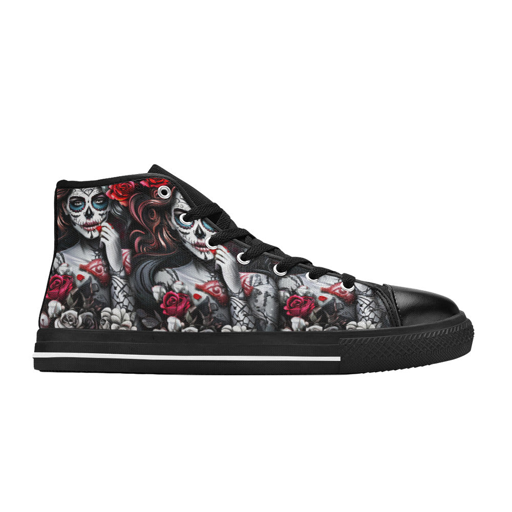 WOMEN'S Sugar Skull Woman Rose High Top Canvas Y2K Sneakers