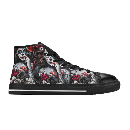 WOMEN'S Sugar Skull Woman Rose High Top Canvas Y2K Sneakers