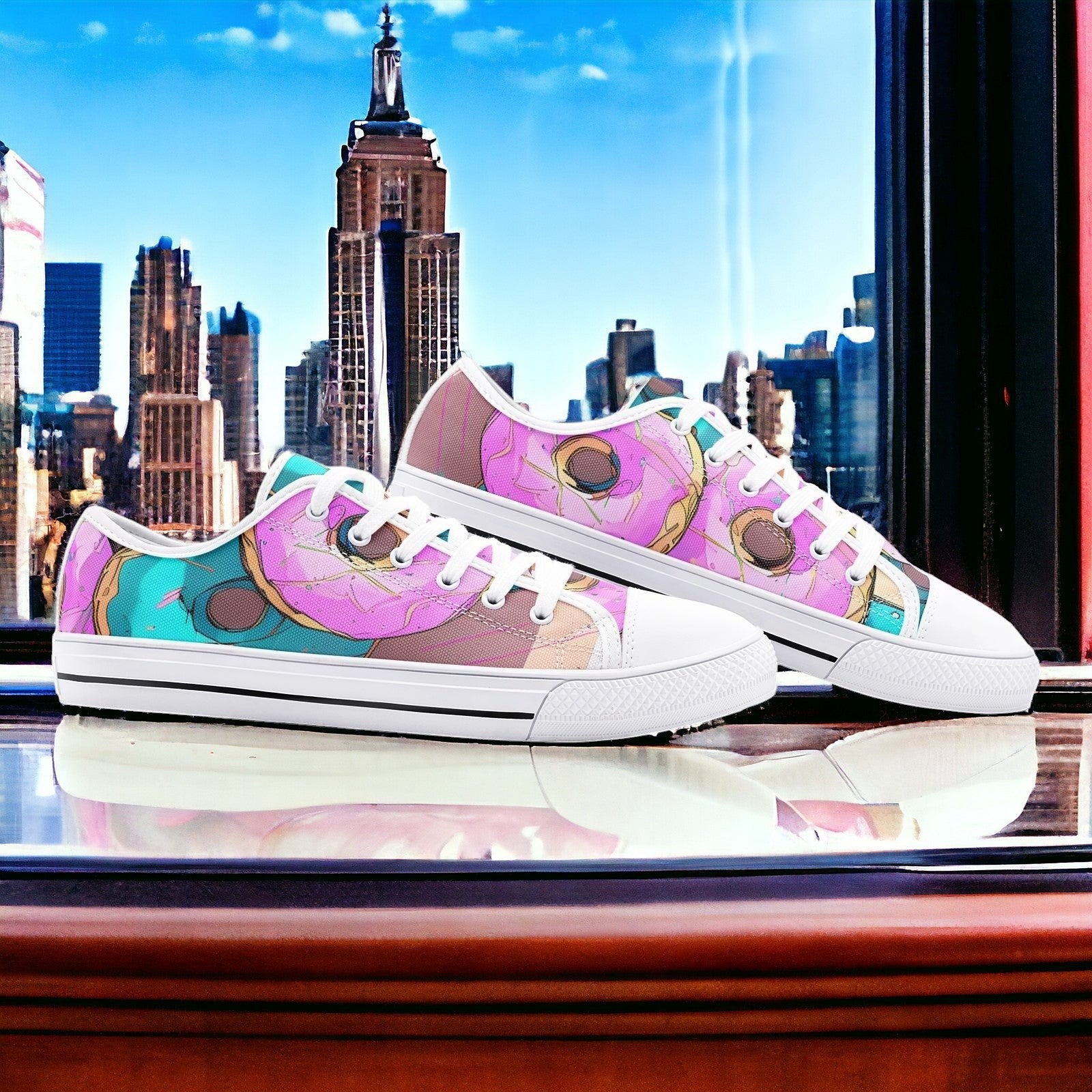 Donut Art custom low-top canvas shoes — wearable art by Freaky Shoes