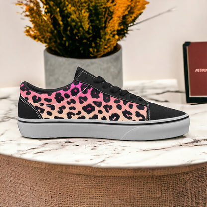 Custom Men's Gradient Leopard low-top canvas shoes with bold all-over art — Freaky Shoes