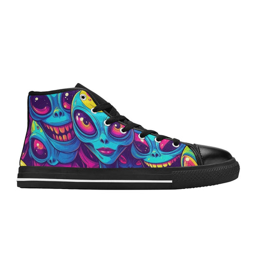 WOMEN'S Alien UFO Cartoon High Top Canvas Neon Fantasy Sneakers