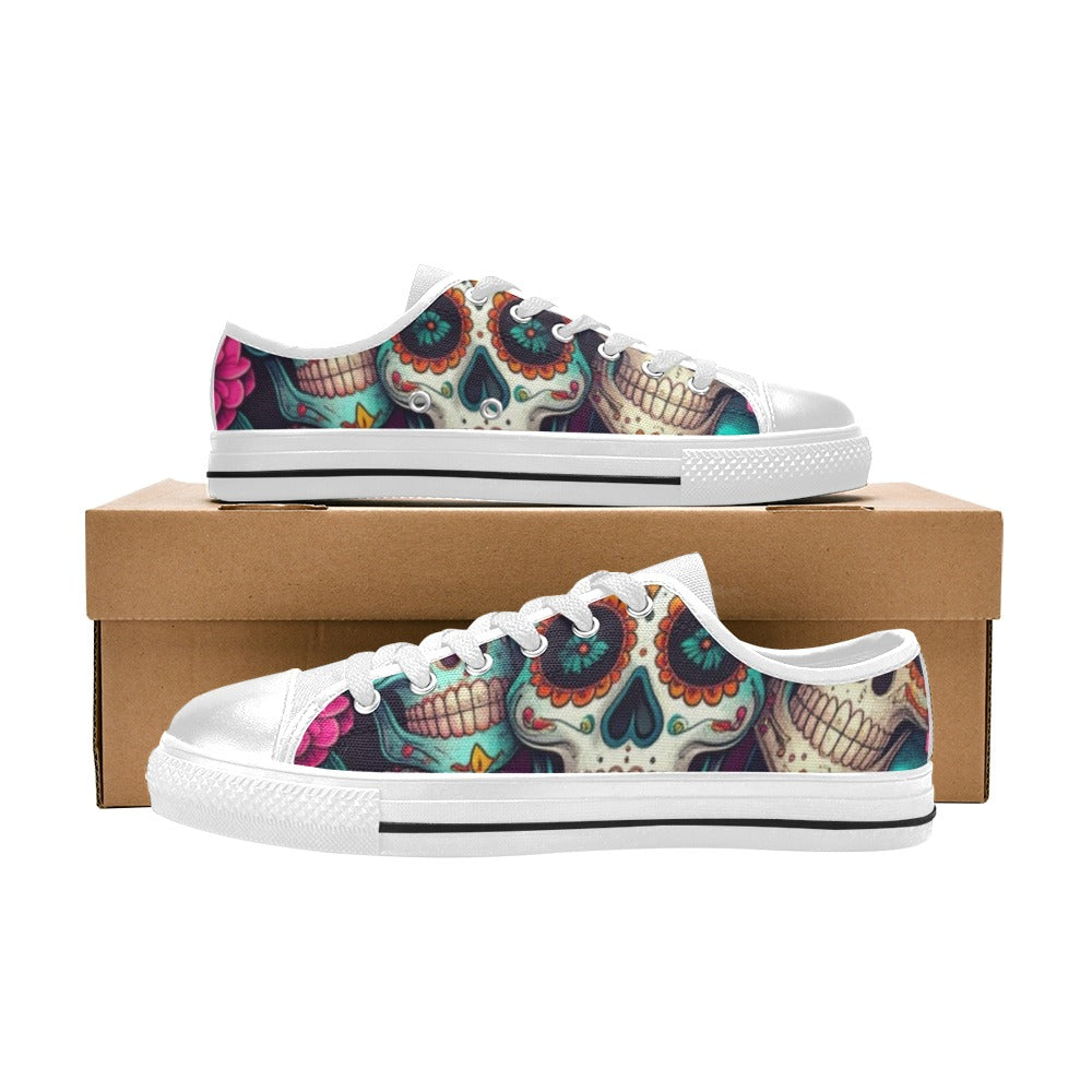 WOMEN'S Sugar Skull Gold Ornate Low Top Canvas Dark Academia Sneakers