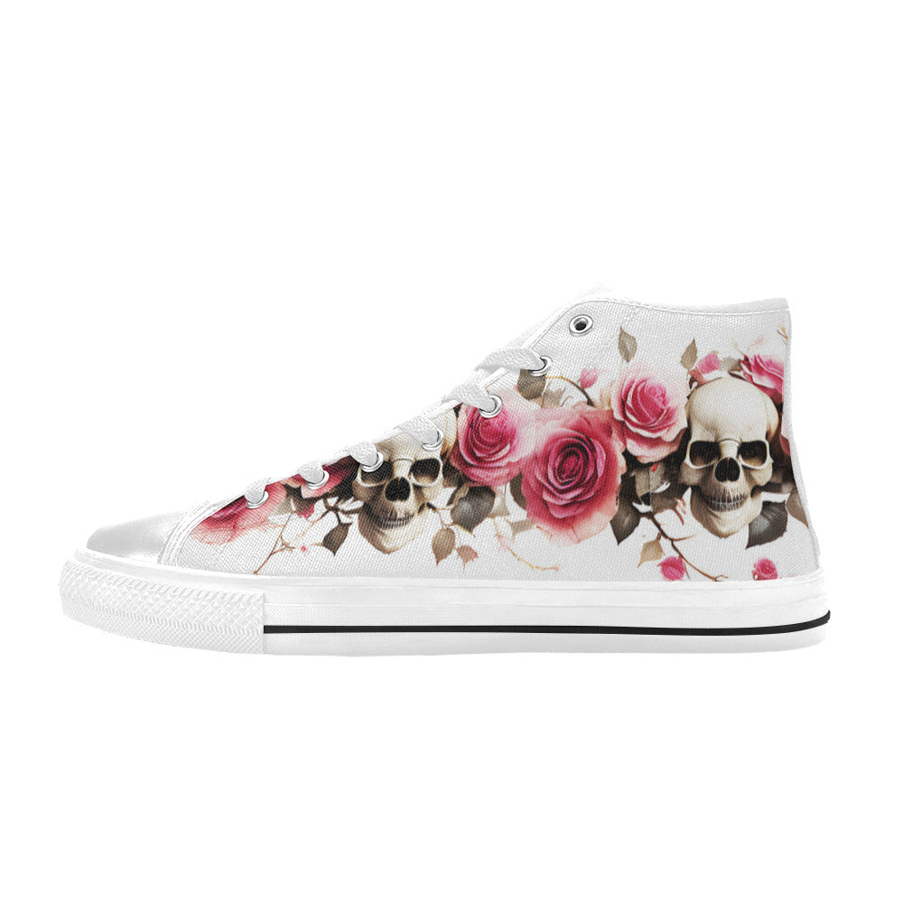 MEN'S Skulls Roses Deluxe 14 High Top Canvas Vibrant Chaos Sneakers