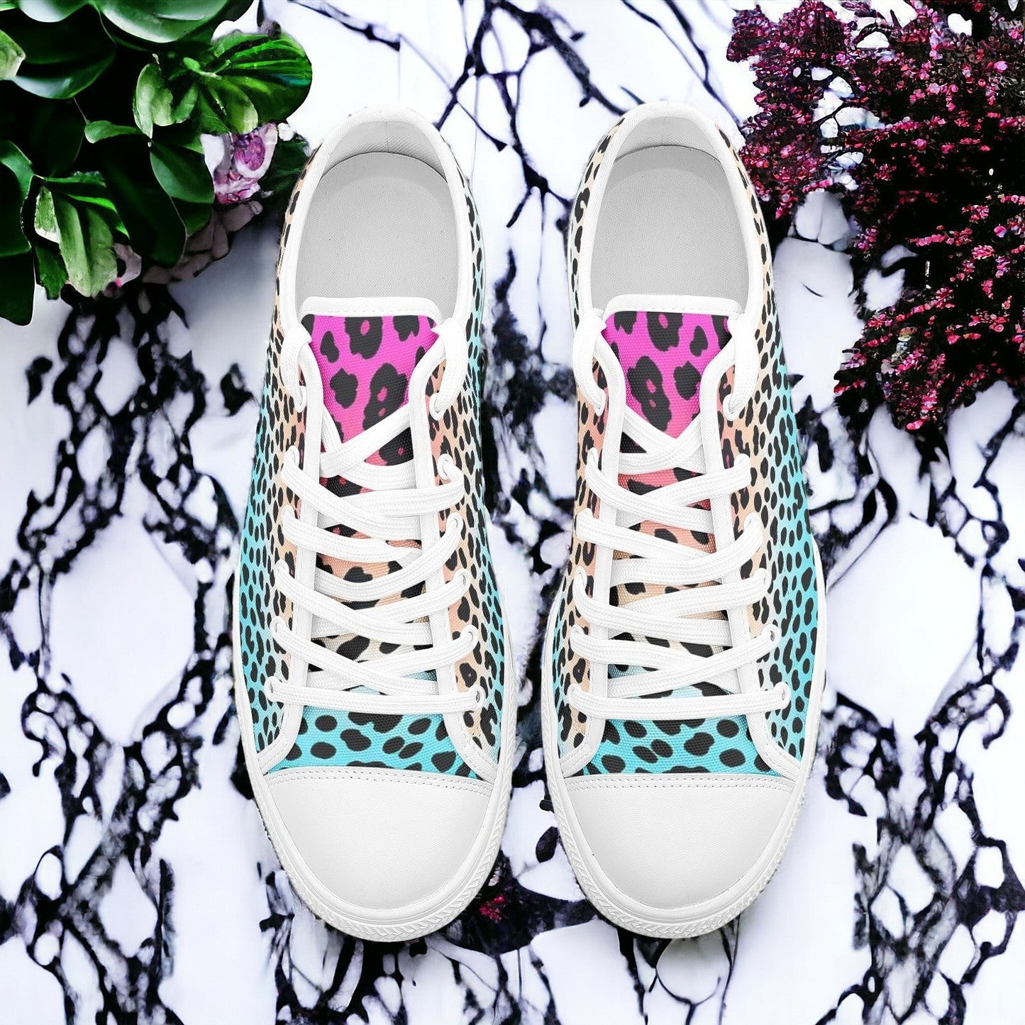 Gradient Leopard Print custom high-top canvas shoes — wearable art by Freaky Shoes