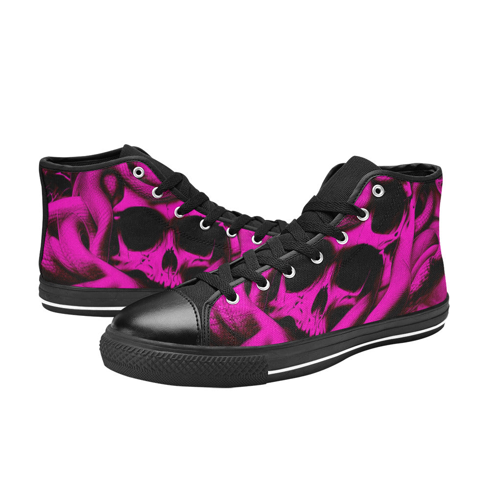 WOMEN'S Cc Snake Skull Art High Top Canvas Grunge Custom Sneakers