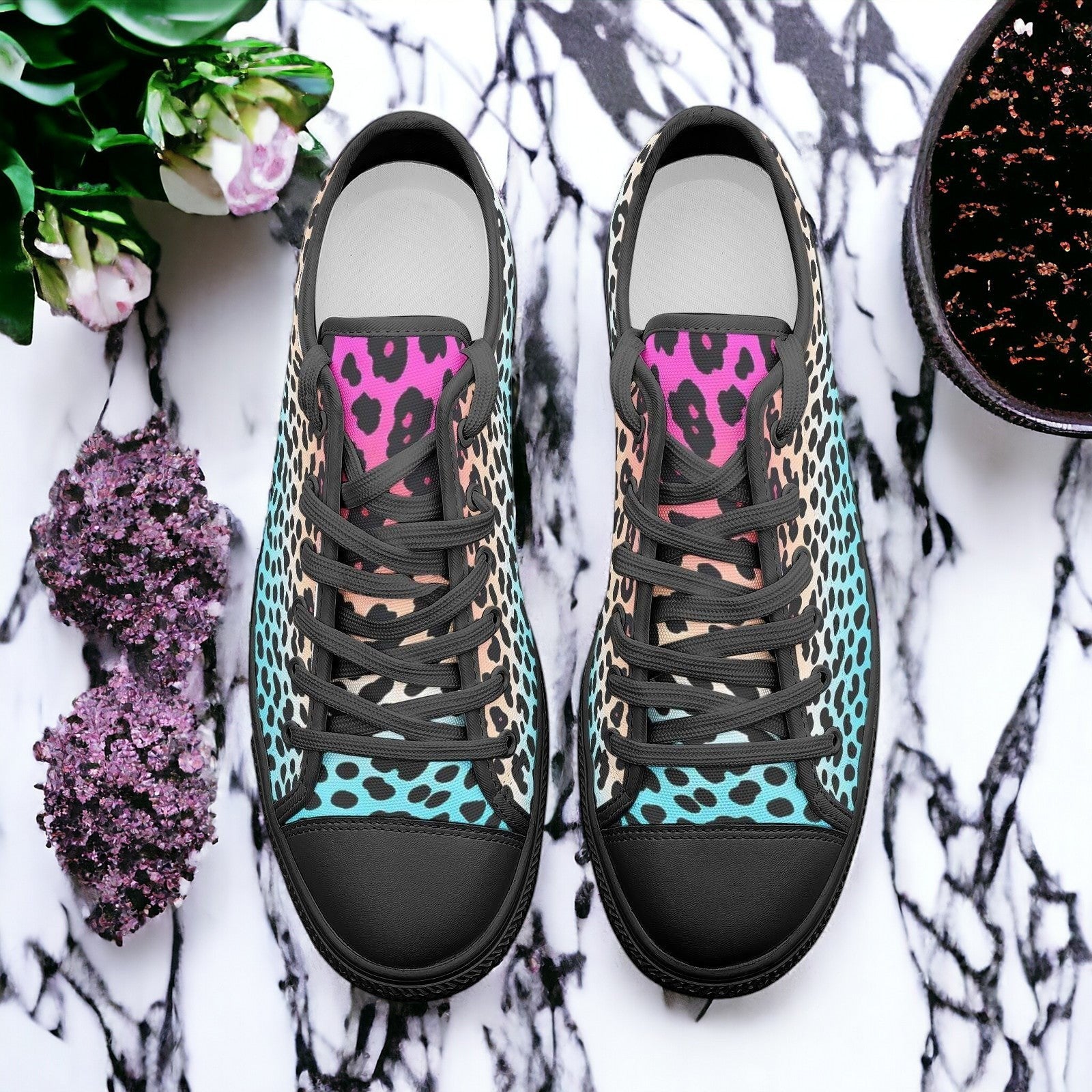 Gradient Leopard Print custom high-top canvas shoes — wearable art by Freaky Shoes
