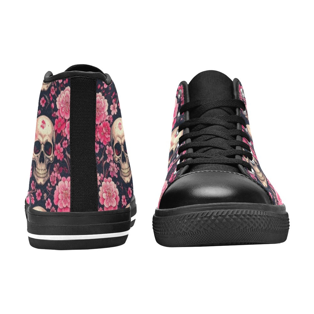 MEN'S Skull Cherry Blossom High Top Canvas Wallpaper Art Shoes