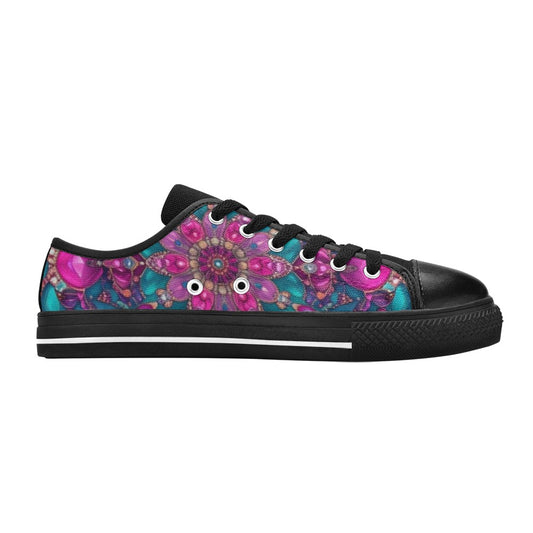 KIDS' Feminine Jeweled Skull Low Top Canvas Surreal Sneakers