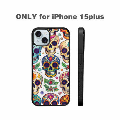 iPhone 15 Plus Case — Vibrant Skull Seamless, Personalized Phone Case